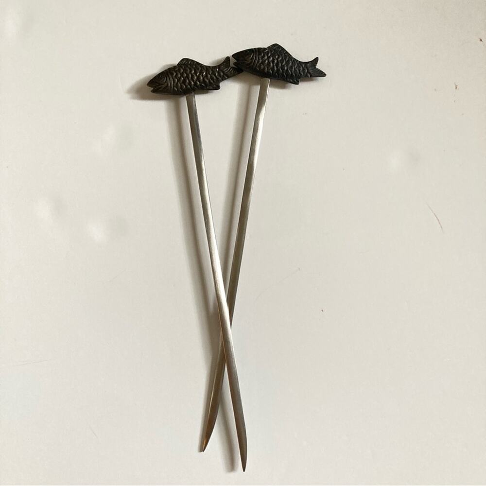Pewter Shish Kabob Skewers Fish Handle - Picture 3 of 7